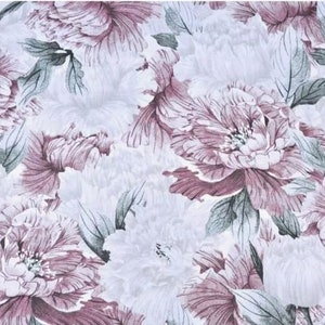 Gray and pink peony cotton fabric 50x80 cm