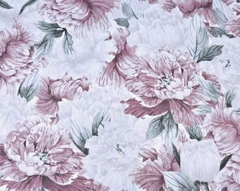 Tissu coton pivoine gris et rose  50x80 cm