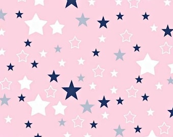 Tissu coton étoiles rose, marine et blanc 50x70cm