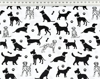 Coupon tissu chiens noir et blanc 50x80cm