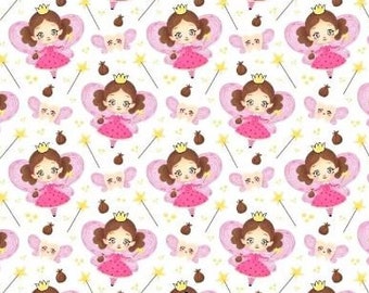 Fabric little pink and brown fairies 50x80cm