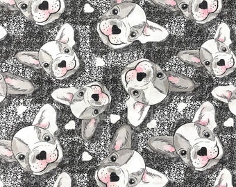 Bulldog dog heads fabric 50x80cm