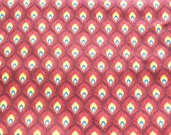 Yellow and red feather fabric 50x80 cm