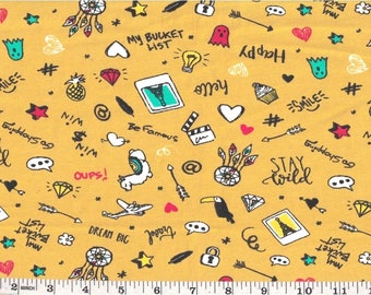 Yellow graffiti cotton fabric 50x80 cm