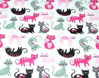 Fabric pink and gray cats 50x80cm