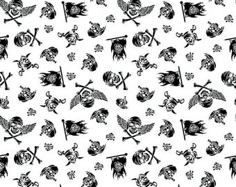 Coupon fabric skull black and white 50x70cm