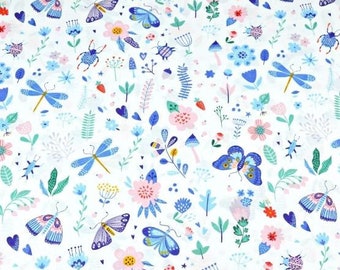 Cotton fabric flowers and butterflies multicolored 50x72cm