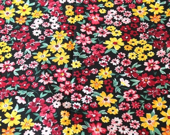 Coupon tissu fleurs multicolores 50x74cm