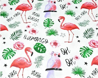 Tropical fabric flamingos pink 50x80cm