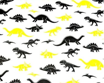 Cotton fabric dinosaurs yellow and black 50x80cm