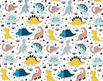 Cotton fabric multicolored dinosaurs 50x80cm