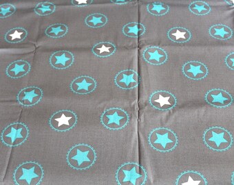 Tissu coton étoiles gris et turquoise 50x75cm