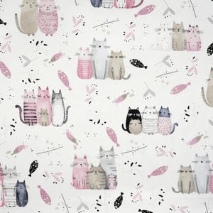 Pink cats cotton fabric 50x80 cm