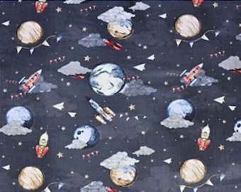 Coupon fabric planets and rocket 50x80 cm