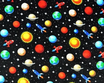 Fabric coupon planets and rocket 50x80 cm