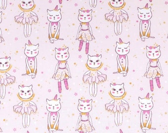 Cotton fabric cat pink powdered 50x70cm