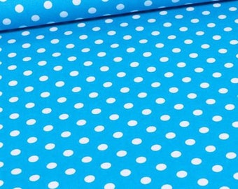 Turquoise and white polka dot cotton fabric 50x73cm