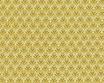 Tissu coton éventails jaune et blanc 50x80cm