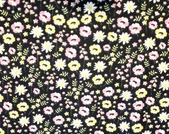 Coupon tissu à fleurs jaune et rose 50x70 cm