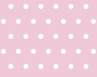 Könnte beinhalten: Ein sich wiederholendes Muster aus weißen Polka-Dots auf einem hellrosa Hintergrund. Die gleichmäßig verteilten Punkte erzeugen ein einfaches, sauberes Design. Dieses Muster eignet sich für verschiedene Anwendungen, darunter Stoffe, Tapeten oder digitale Designs.