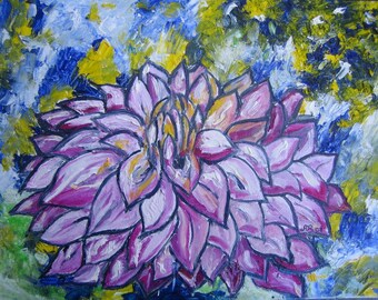 Original Acrylic Painting of Flower, Dahlia Painting, Artist signed, Framed Artwork,  Art Ready to Display