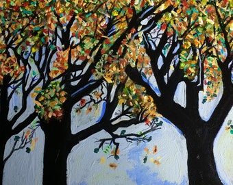 Original Acrylic Painting of Autumn, Tree Painting, Fall Painting, Artist signed, Gallary Canvas, Wired Art Ready to Display