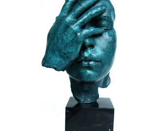 The Memory Thinking II Hommage à Dalì Sculpture/Masque en bronze vert Maske Denker