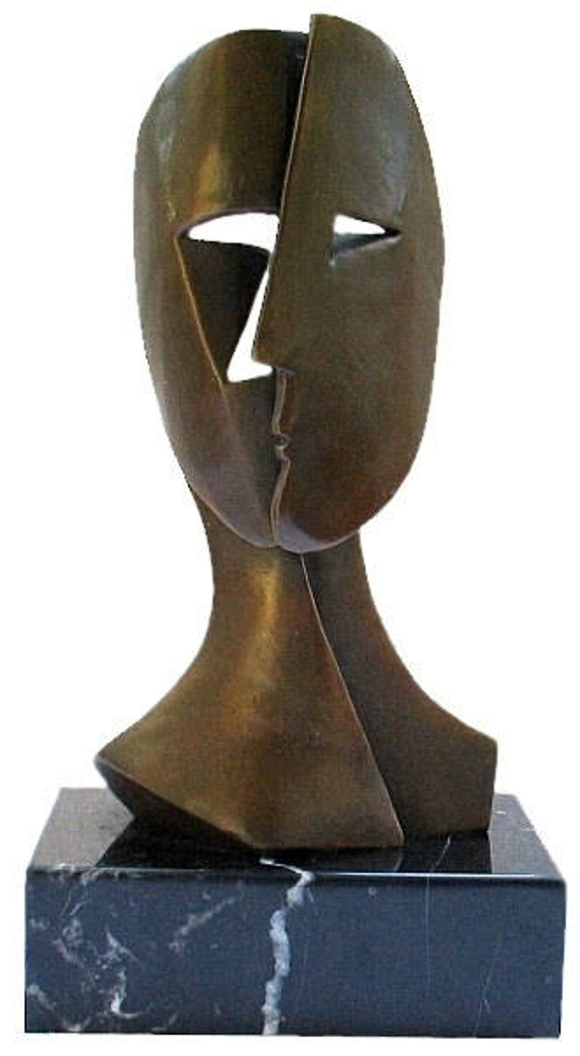 Picasso Inspired Sculpture Behind the Mask Bronzesculpture Bronzemask