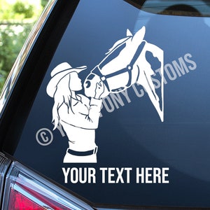 Custom Cowgirl Kissing Paint Pinto Horse Equestrian Equine Western Car/Truck/Trailer Decal Sticker