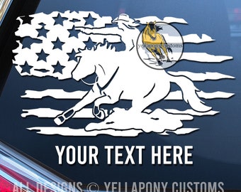 American Flag & Mounted Shooter Cowboy Decal for Car Window, Mounted Shooting Horse Sticker, Patriotic Horse Decal, USA Western Horse Decal