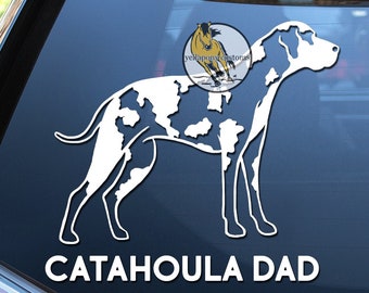 Catahoula Leopard Hound Dad Permanent Vinyl Window Decal, Gift for Dog Lover, Catahoula Sticker for Car, Truck, Laptop, Macbook, Custom