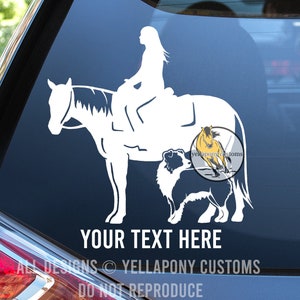 Custom Horse, Girl, & Australian Shepherd Dog Western Rodeo Equestrian Equine Car/Truck/Trailer Decal Sticker