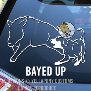 Bayed Up Hog Hunting Permanent Vinyl Window Decal, Hog Hunter Decal, Catahoula Hog Dog Decal, Hog Hunting Dog Sticker for Car, Truck, Laptop