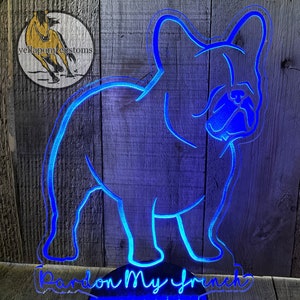French Bulldog Neon Night Light Gift, Funny Frenchie Dog Pardon My French Light Gift for French Bulldog Lover, Christmas Gift Dog Decor