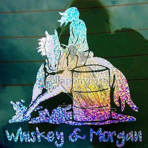 Western Barrel Racing Cowgirl Sticker, Rodeo Decal for Equestrian, Holographic Equine Car, Truck, Horse Trailer Permanent Decal Sticker