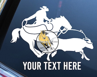 Cowboy Roping Steer Decal | High Quality Vinyl Western Horse Window Decal | Calf Roping | Rodeo Sticker | Car - Truck - Trailer - Permanent