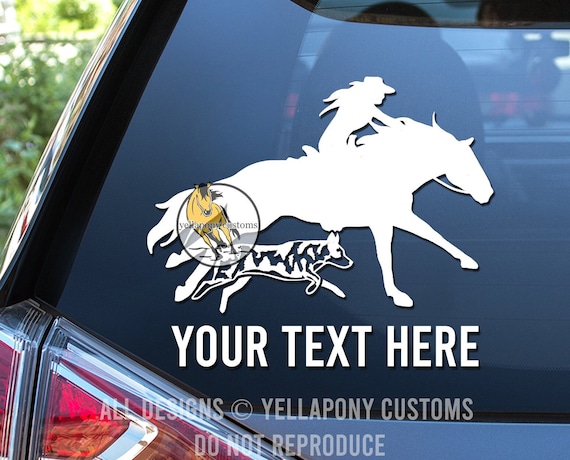 Cowgirl, Horse, Australian Cattle Dog Decal, Blue Heeler, Red Heeler, Vinyl Western Horse Trailer Decal, Rodeo, Custom Equestrian Decal
