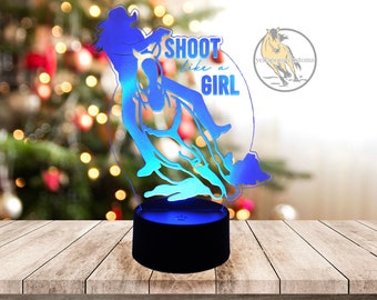 Mounted Shooter Custom LED Color Changing Night Light for Horse Lover, Shoot Like A Girl Mounted Shooting Horse Gift for Equestrian, Western