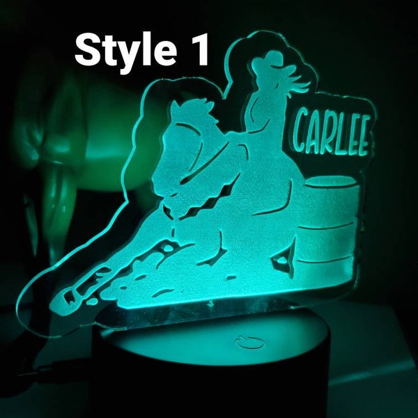 Multiple Styles* Custom Personalized Cute Barrel Racing Equestrian Rodeo Horse | LED Night Light | Remote Control | Color Changing