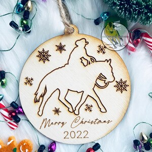 Ranch Riding Rustic Wooden Western Horse Riding Christmas Ornament, Cowboy Christmas Ornament Gift, Gift for Cowgirl, Quarter Horse Ornament