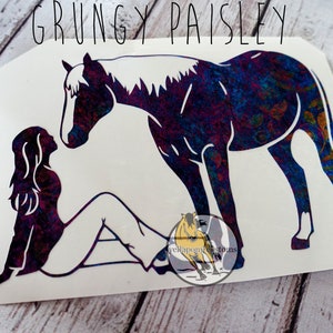 Girl Sitting With Horse Vinyl Window Decal, High Quality Horse Car Sticker Gift for Equestrian for Car, Truck, Trailer, Laptop,