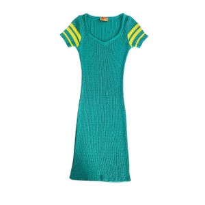 vintage 90s y2k teal yellow stripe knit dress small