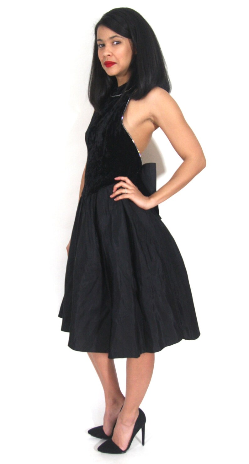 Retro pink sheer and velvet Backless Halter dress main image 1