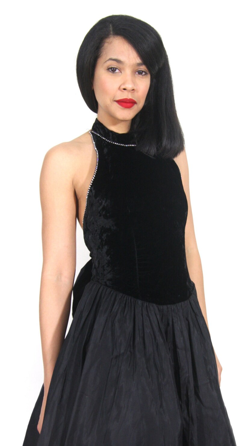 Retro pink sheer and velvet Backless Halter dress