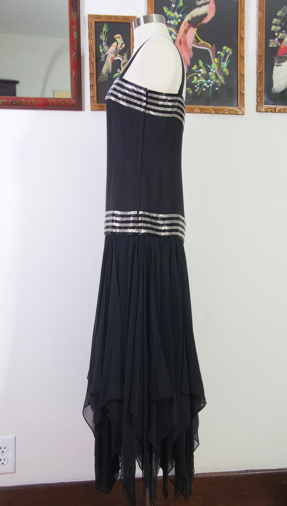 Vintage 80s Black Silk Silver Beaded Striped Bill… - image 5