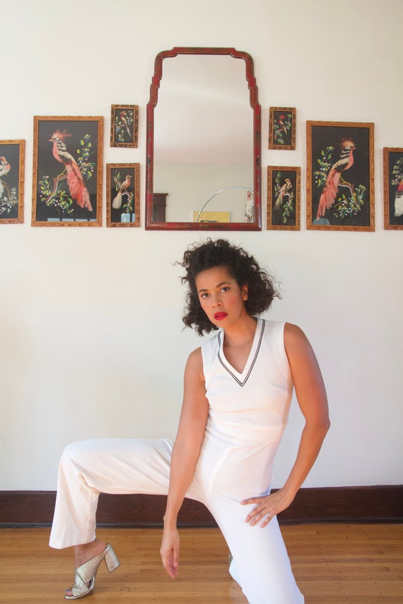 all white bell bottom jumpsuit