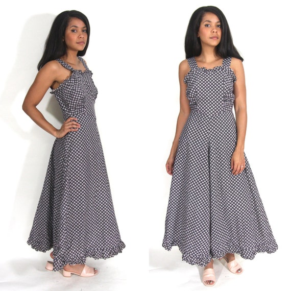 Vintage 30s 40s Black White Floral Lattice Print C