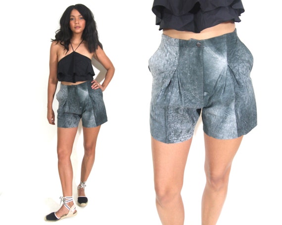 Vintage 80s Lambskin Grey Leather High Waist Short