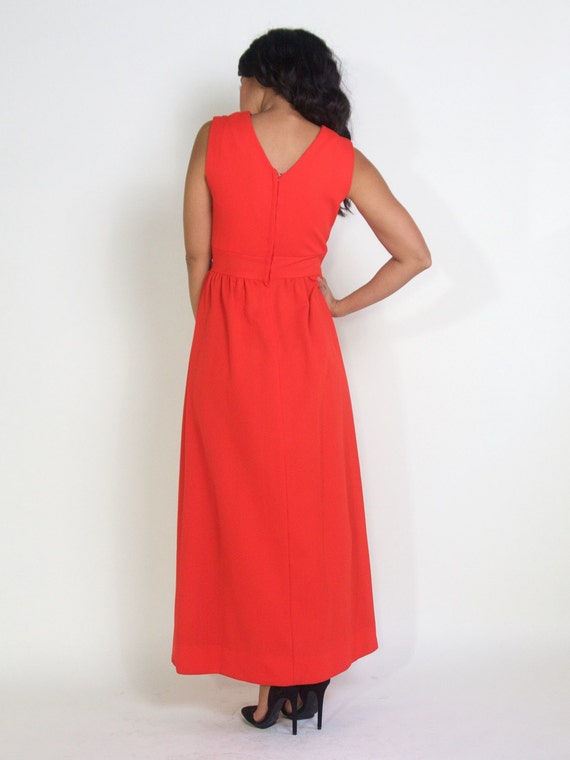 Vintage 60s 70s Orange Red Holiday Party Maxi Dre… - image 3