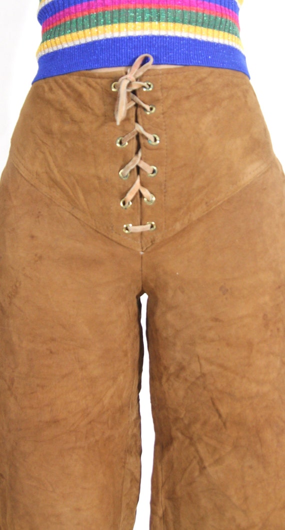 Vintage 70s Brown Suede Lace Up High Waist Shorts… - image 5